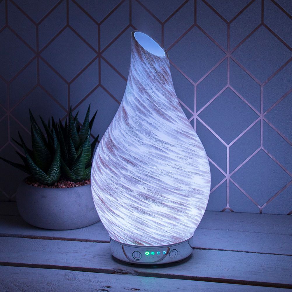 Aroma Oil Humidifier Colour Changing Lamp (White Glitter)